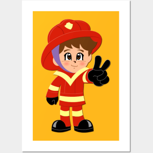 FIREFIGHTER Anime Character Kawaii Posters and Art